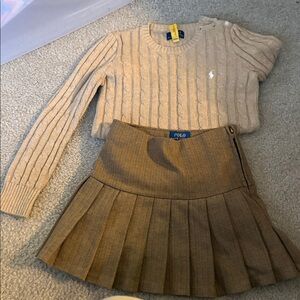 Ralph Lauren Beige Cable Knit Sweater and Brown Pleated Skirt